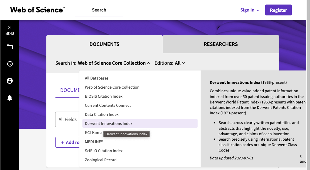 Derwent Innovations Index